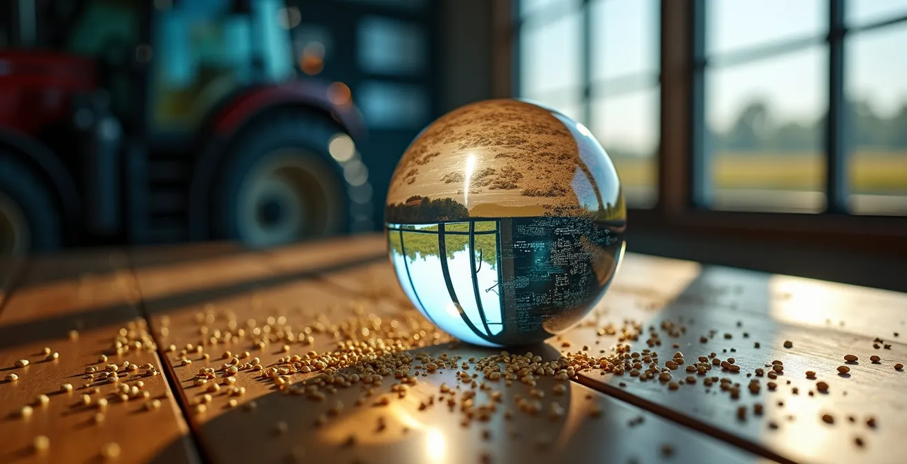 Représentation symbolique de l'analyse de données agricoles avec des courbes et graphiques abstraits