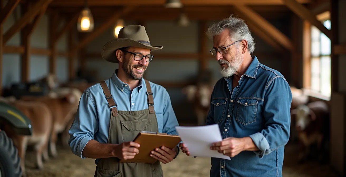 Contrôleur examinant des documents agricoles lors d'un audit en ferme biologique