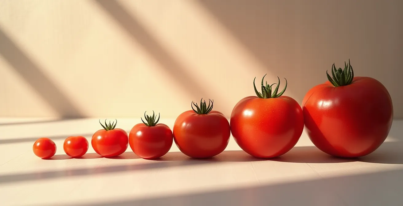 Différentes variétés de tomates montrant la diversité de formes, couleurs et tailles