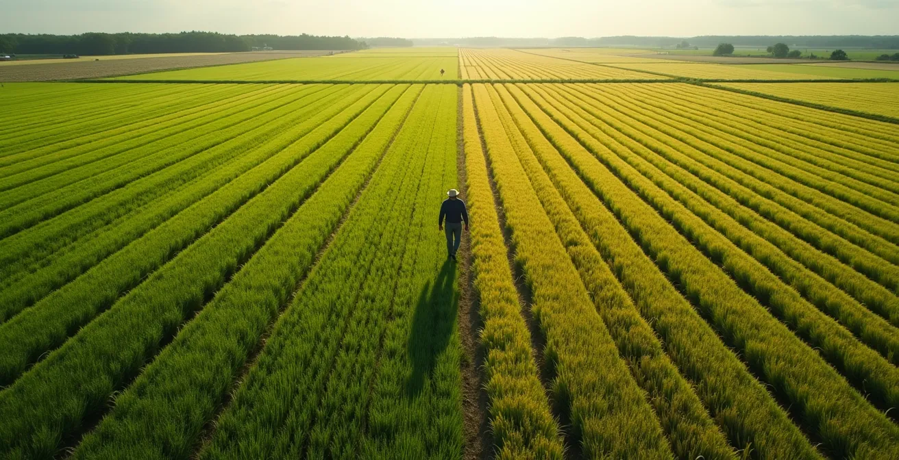 Vue aérienne d'un champ avec trajectoire d'échantillonnage en forme de W tracée