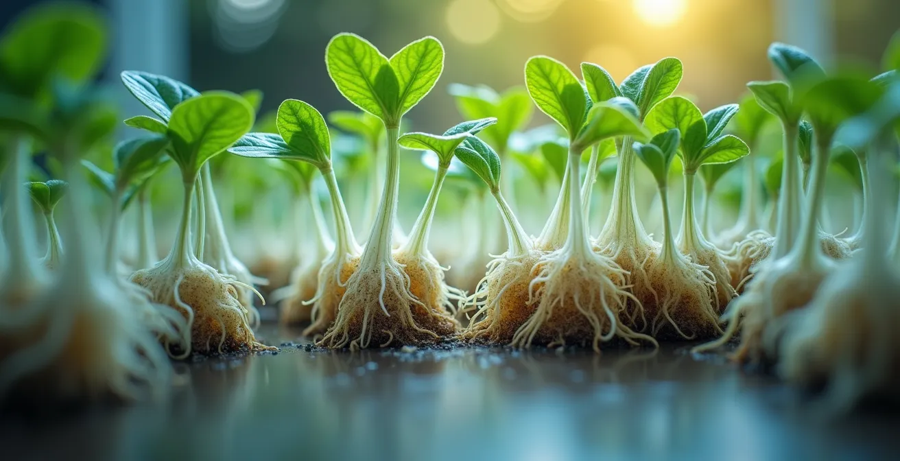 Laboratoire de recherche agricole avec plants enrichis et analyses microscopiques