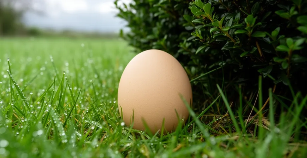 Œuf de poule pondu dans l'herbe d'un jardin
